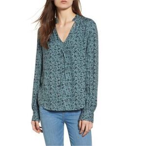 Hinge Blue Smoke Funky Imagery Blouse Top